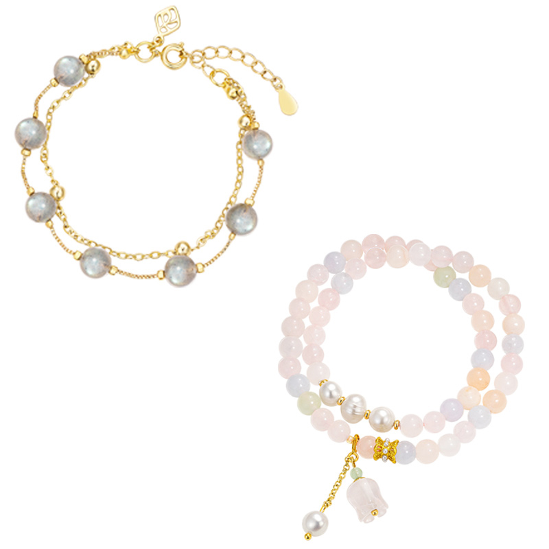 吉珂铃兰花双层叠戴手链灰月光双层手链