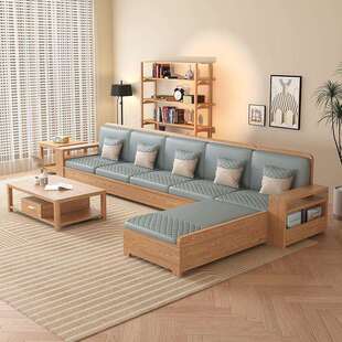 白蜡实木贵妃沙发床现代简约冬夏两用多功能高箱储物原木色沙发