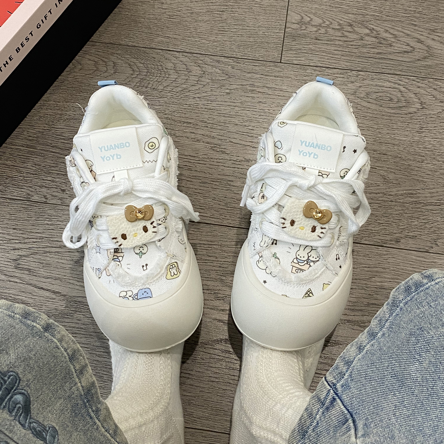 日系丑萌Kitty厚底大头鞋板鞋