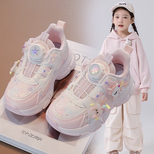 儿童鞋子卡通运动鞋旋转纽扣跑步鞋网面学生2026秋季新款女童鞋子