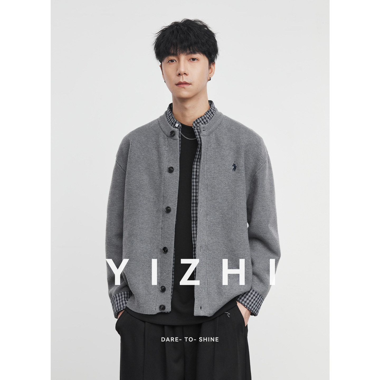 亦止叠穿衬衫领高级假两件针织开衫男秋冬季短袖新款外套男装