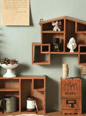 【】zakka做旧系列 储物盒 桌面摆件 4格笔筒一抽屉M-9016