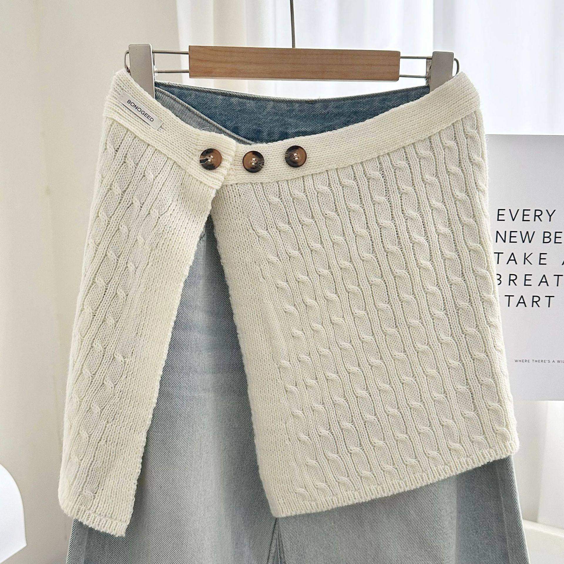 针织半身裙屁帘女大麻花三角秋冬季下摆叠穿裙中高腰外穿包臀裙