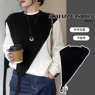 新款韩版马甲女叠穿短款洋气穿搭小众设计斜边三角针织百搭披肩