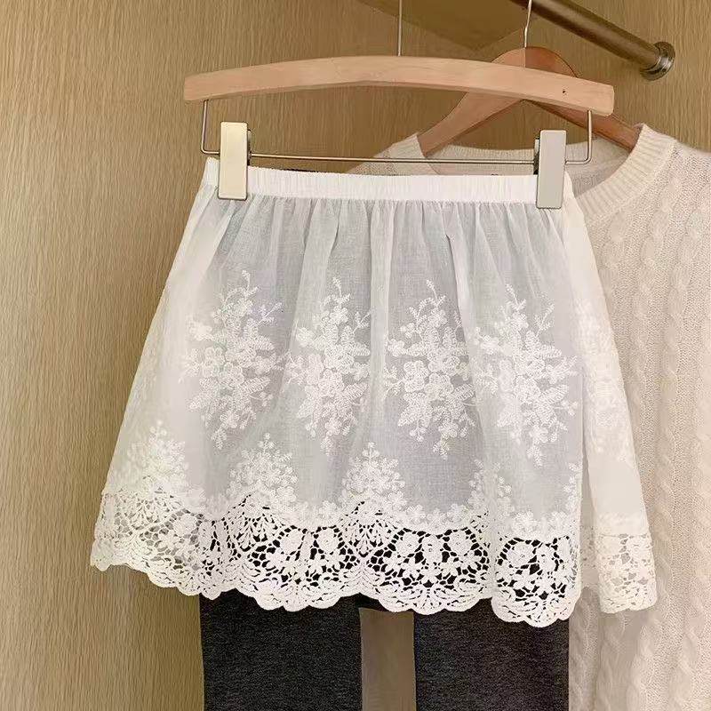 白色蕾丝A字半身裙女高腰显瘦防走光叠穿打底短裙百搭屁帘高级感