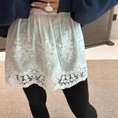 浪漫蕾丝风白色A字半身裙女高腰修身 短裙叠穿屁帘遮屁股防走光裙