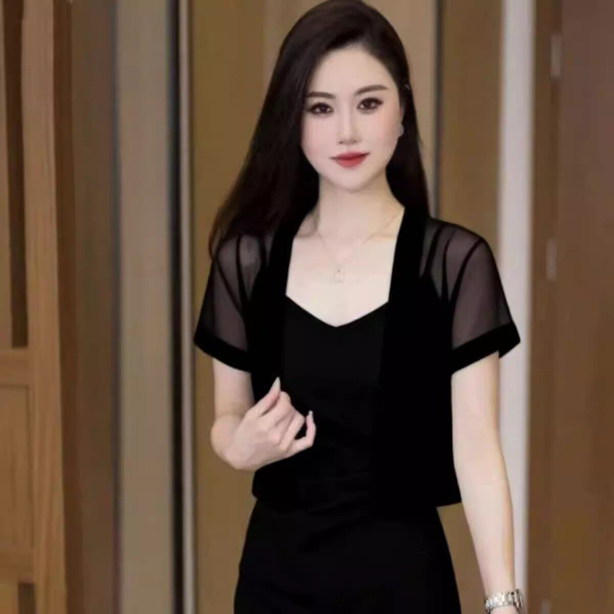 冰丝披肩短外套女2026夏季新款旗袍裙子外搭开衫百搭网纱纯色上衣