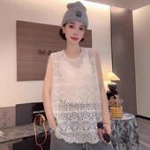 复古钩花镂空无袖 上衣 外搭休闲打底衫 蕾丝背心女秋季 洋气百搭小衫