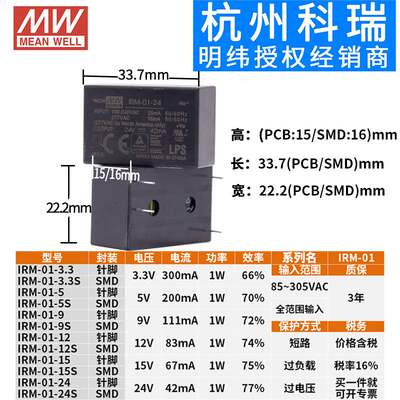 明纬IRM 3.3/5/9/12/15/24 S V 1W2W3W10W 03降压01模块02电源05