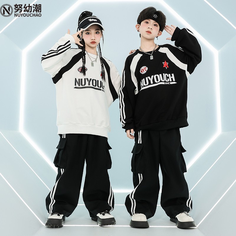 街舞儿童潮服架子鼓表演服男女童嘻哈hiphop酷帅中小学运动会套装