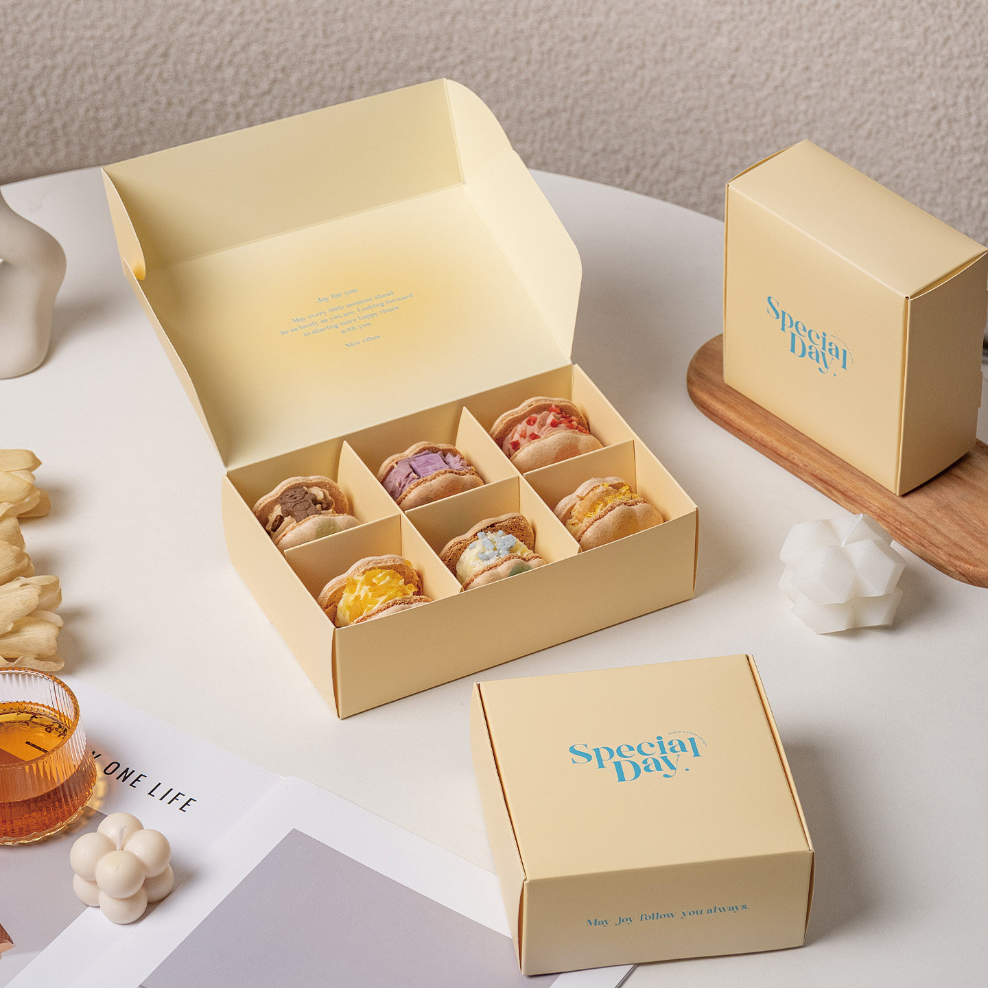 新款ins风马卡龙曲奇饼干包装韩式渐变夹心烘焙蛋糕甜点包装礼盒