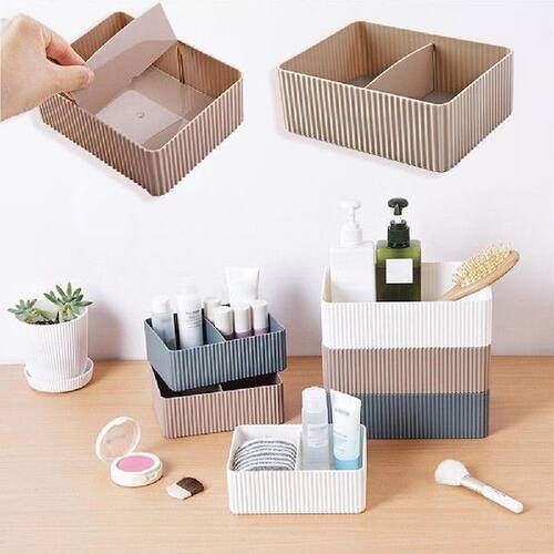 Stackable Plastic Home Office Bathroom Storage Box Grid