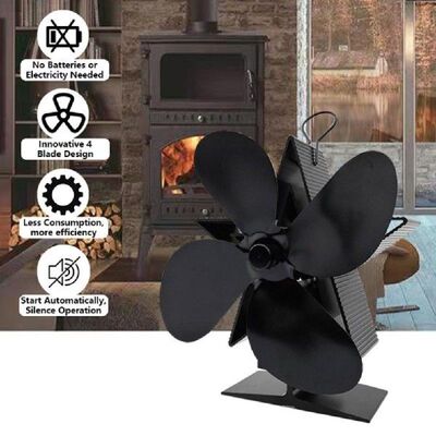 4-Blade Stove Fan Eco Friendly Heated Fireplace Fan For