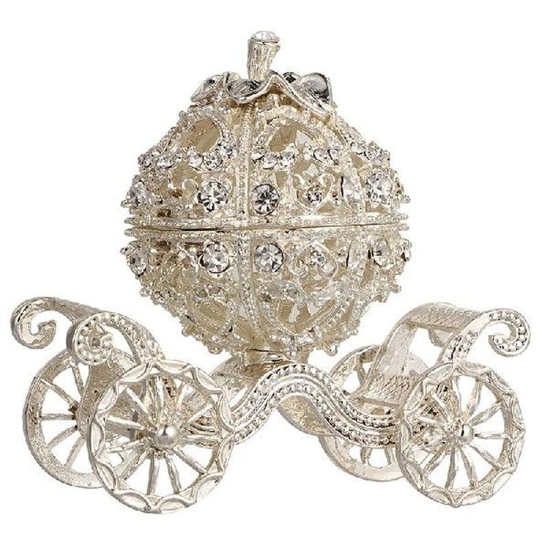 Metal Rhinestone Jewelry Trinket Box Pumpkin Carriage Shape
