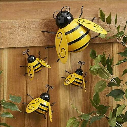 4pcs Bee Wall Decoration Metal Bumble Bee Garden Accents