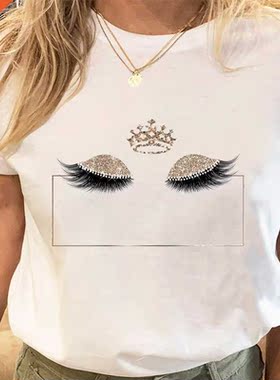 Women Eye Lashes Style Lovely Sweet Print Tees Tshirt Cartoo