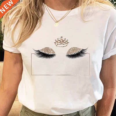 Women Eye Lashes Style Lovely Sweet Print Tees Tshirt Cartoo