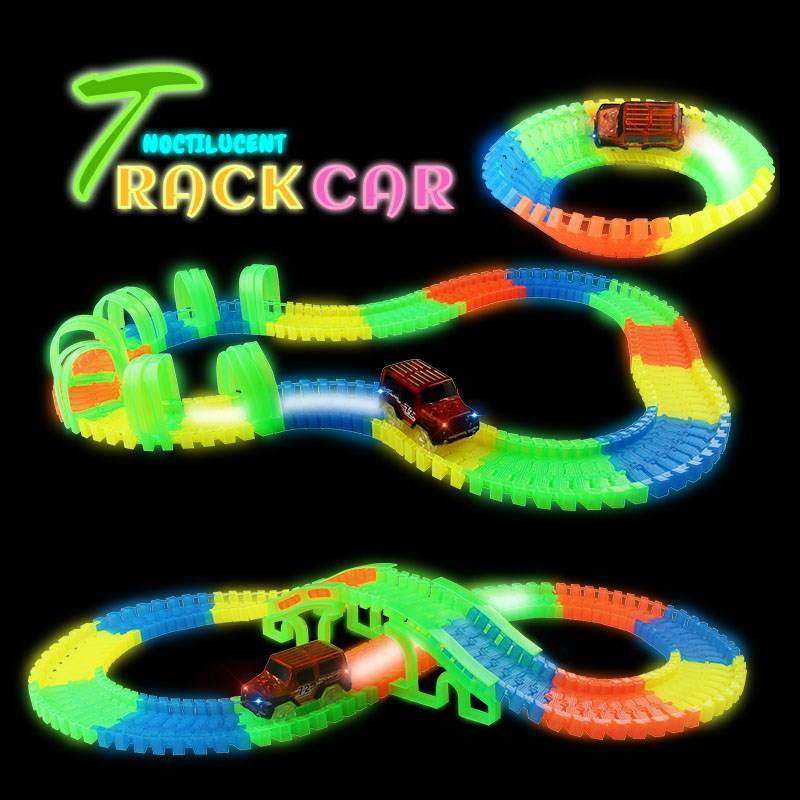 glowing in the dark racing car track set bend flexible track