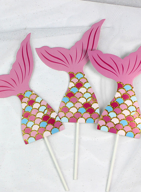 3pcs Mermaid Cupcake Picks Kids Happy Birthday Cake Toppers