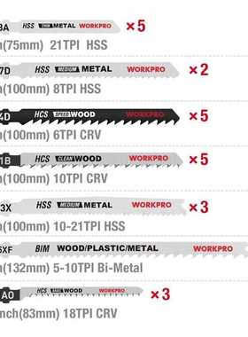 WORKPRO 25PC Saw Blades T-Shank Jigsaw Blades Assorted Blad