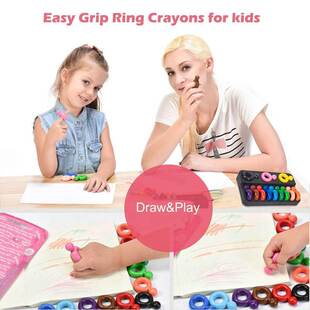 *12 Color Ring Crayons for Toddler Baby Kids Washable Safe P