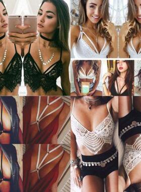 Summer style elegant black lace crochet crop top Girls sleev