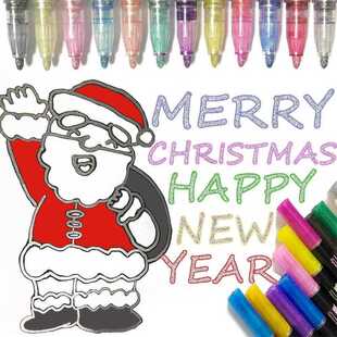 12 Colors Metallic Marker Outline Pen Glitter Colorful DIY A