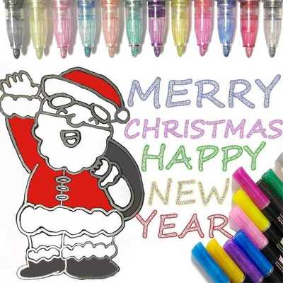 12 Colors Metallic Marker Outline Pen Glitter Colorful DIY A