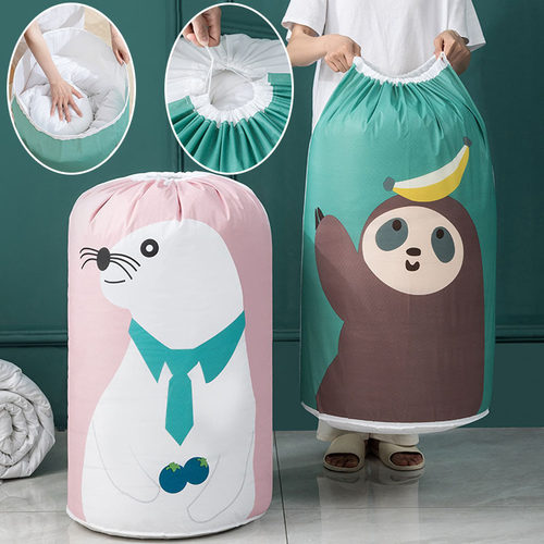 Household Cylindrical Quilted Bag  Clothes Storage Cartoon