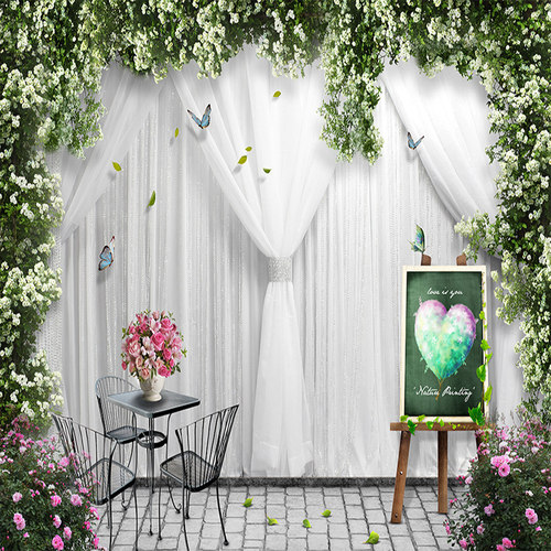 Custom 3D Photo Wallpaper European Style Silk White Floral