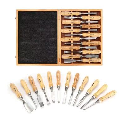 12PCS Professional Wood Carving Chisel Knife Hand Tool Set