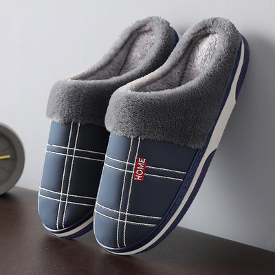 Slippers For Men Round Toe Flats Plus Velvet House Plush Sli