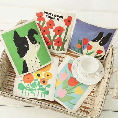 5pcs Creative Reusable Swedish Dishcloth Cellulose Sponge