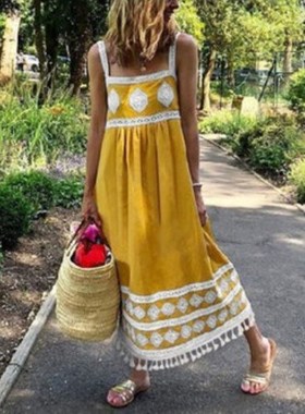 The new digital printing posed dress stitching tassel