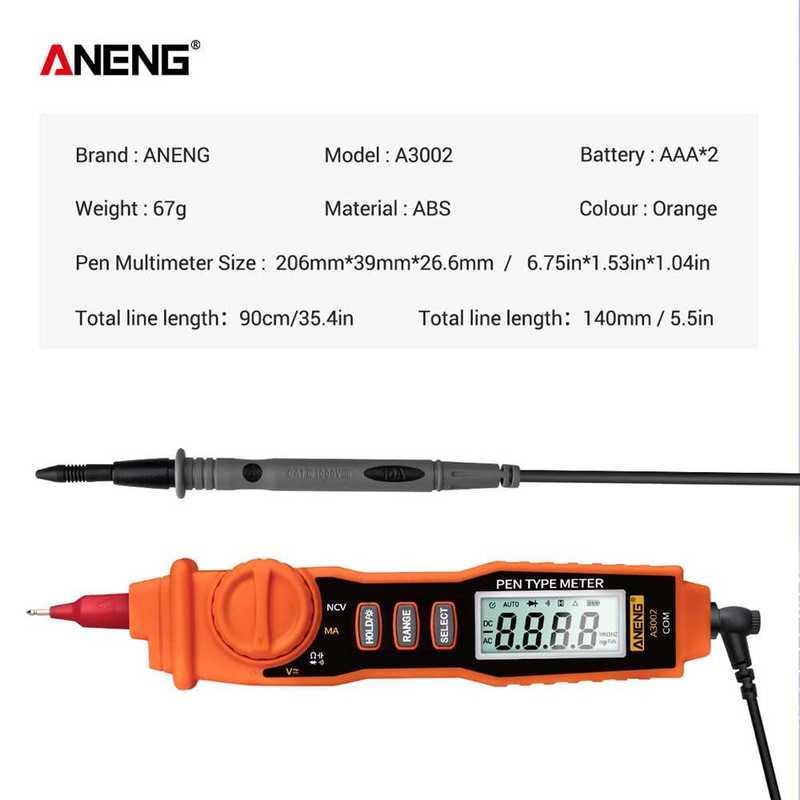 A3002 Digital Multimeter Pen Type 4000 Counts with Non Conta