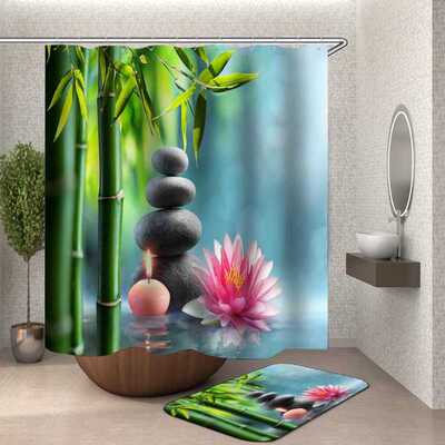 Shower Curtain Hooks Bathroom Buddha Garden Home-Decor Green