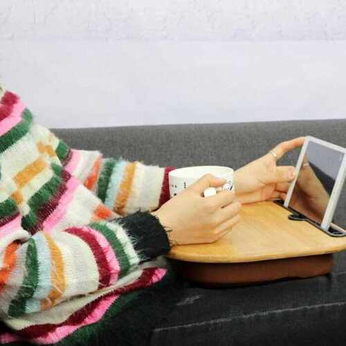 Portable Bamboo Laptop Table Pillow Lap Desk Bookshelf Tray