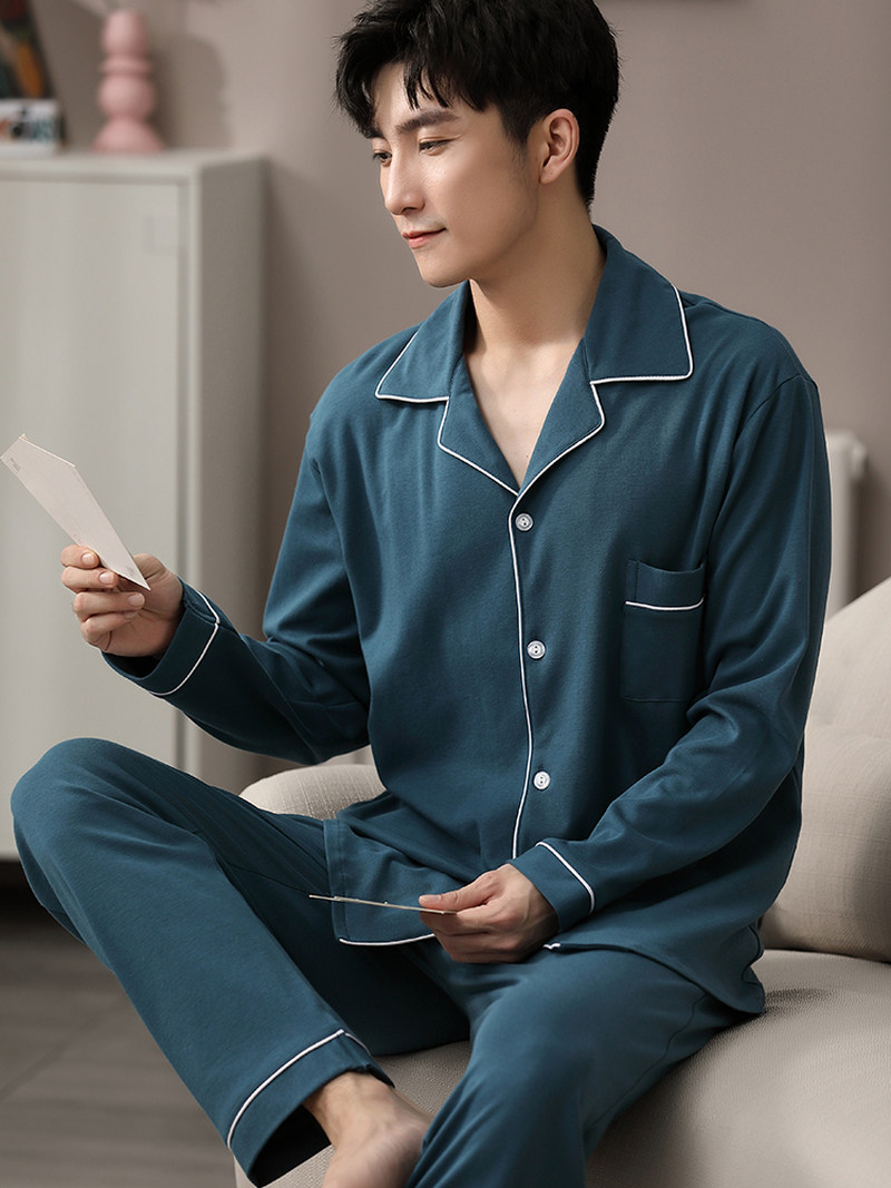Autumn Winter 100% Cotton Pijama for Men Dormir Lounge Sleep
