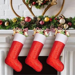 Christmas Stockings Red Sequin Star Socks Hanging Socks