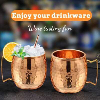 550ml 4 Pcs 18 Ounces Hammered Copper Plated Moscow Mule Mug