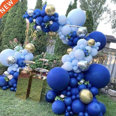 Noble Dark Blue Macaron Blue Balloons Garlands Silver Gold B
