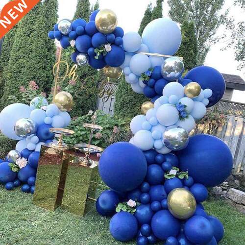 Noble Dark Blue Macaron Blue Balloons Garlands Silver Gold B