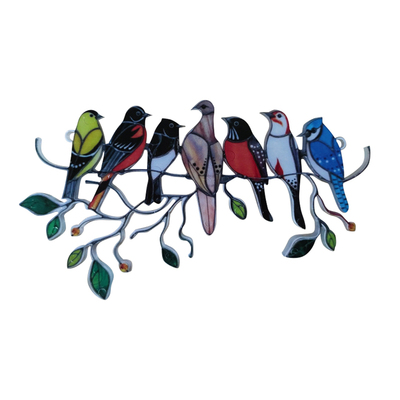 2PCS Stained Bird Window Hangings Acrylic Wall Hanging