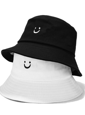 Unisex Smiling Face Embroidered Sunscreen Basin Cap Cute Fis