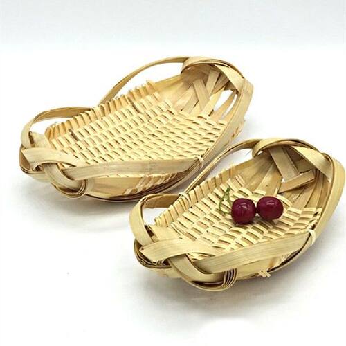 Fruit Basket Bamboo Tray Sushi Plate Stagger Knit Handmade
