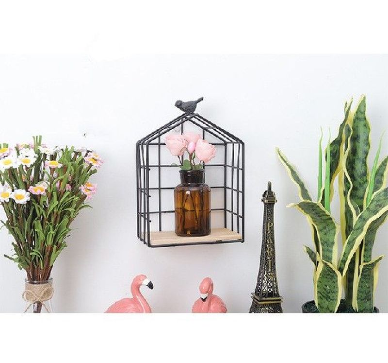1PC Bird Cage House Iron Craft Wall Shelf Metal Hanging