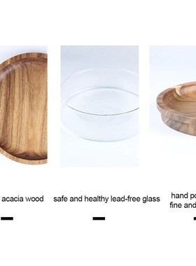 Glass Bowl with Wood Plate Fruit Nut Dried Storage Box Conta
