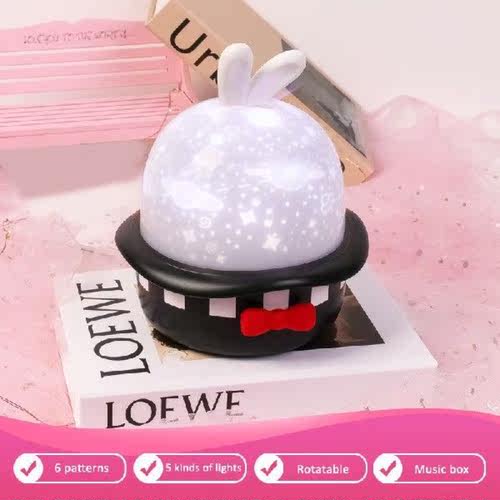 Cute Rabbit Rotating Night Light Creative Starry Sky