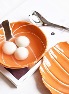 Pumpkin Design Ceramic Bowl Dessert Plate Round Backing Rame