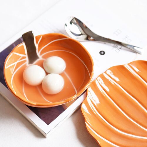 Pumpkin Design Ceramic Bowl Dessert Plate Round Backing Rame